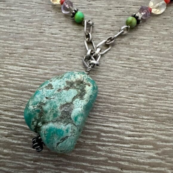 Barse 925 Silver Turquoise Stone Pendant Multicolor Boho Beaded Necklace - Picture 5 of 8